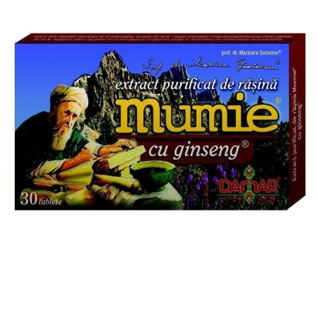 Mumie cu Ginseng Extract purificat Rasina Muntilor, 60tablete, Damar
