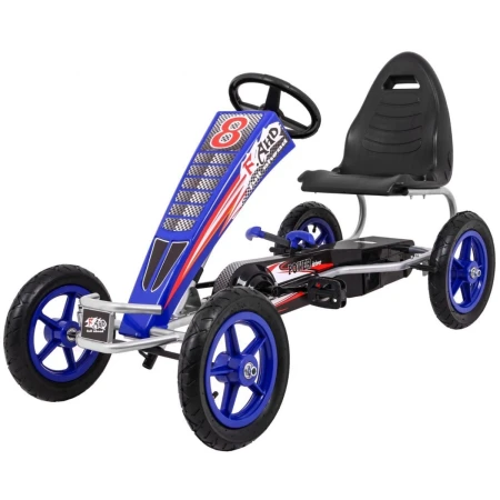 GO Kart cu pedale, pentru copii 6-12 ani, Kinderauto F8-1, roti Gonflabile de 10 inch, albastru