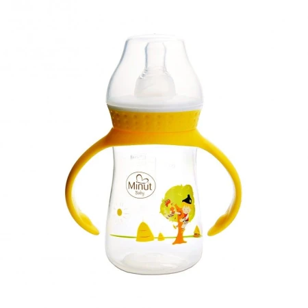 Biberon cu tetina si manere  Pupaza din tei  pentru +0 luni Baby, 125ml, Minut