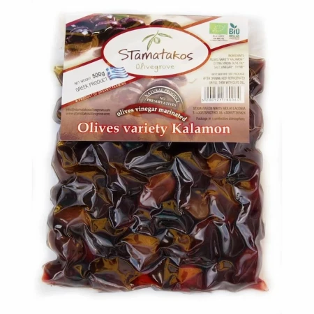 Masline kalamata vidate marinate in otet Bio 500g Stamatakos Olivegrove