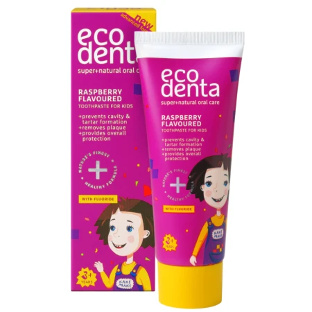Pasta de dinti naturala pentru copii cu gust de zmeura contra tartu & carii, 75ml, Ecodenta
