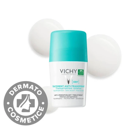 Deodorant roll-on Antiperspirant cu parfum impotriva transpiratiei intense 48h, 50ml, Vichy