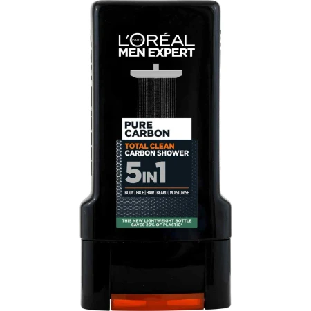 Gel de dus 5 in 1 pentru barbati Pure Carbon, 300ml, L'Oreal Men Expert