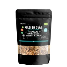 Fulgi de ovaz fini fara gluten cu spirulina, chia si seminte de canepa Eco, 200g, Niavis