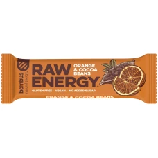Baton proteic cu boabe de cacao si portocale Raw Energy, 50g, Bombus