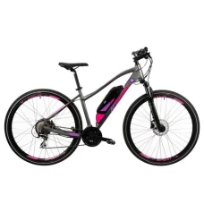 Bicicleta Electrica Afisport C17, S-M, Roti 28inch, Motor 250W, Autonomie 60 Km, Frane Hidraulice pe disc (Gri/Mov)