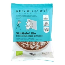 SANATELE BIO Ciocolata neagra si Cocos, ecologic, fara gluten, 28g, Republica Bio