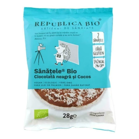 SANATELE BIO Ciocolata neagra si Cocos, ecologic, fara gluten, 28g, Republica Bio