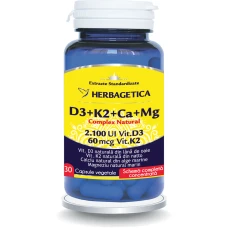 Complex Natural D3+K2+Ca, 30 capsule vegetale, Herbagetica
