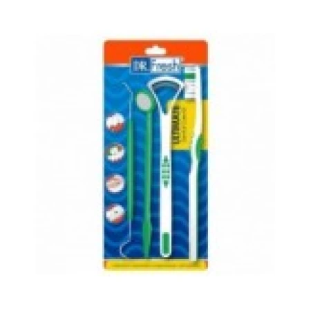 Set Igiena Orala, Dr. Fresh, pentru Curatare Dinti si Limba, din 4 Piese, culoare Verde