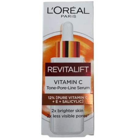 Serum cu efect de luminozitate imbogatit cu 12% Vitamina C Pura + Vitamina E si Acid Salicilic Revitalift Clinical, 30ml, L'Oreal Paris