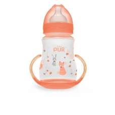 Biberon cu gura larga desen si manere +6luni, 250ml, PUR