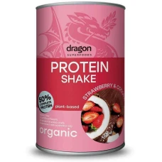 Shake proteic capsuni si cocos 50% proteine bio, 450g, Dragon Superfoods