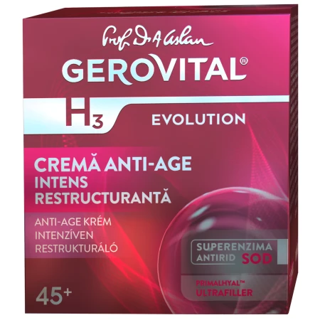 Crema antiage intens restructuranta de noapte H3 Evolution 45+, 50ml, Gerovital