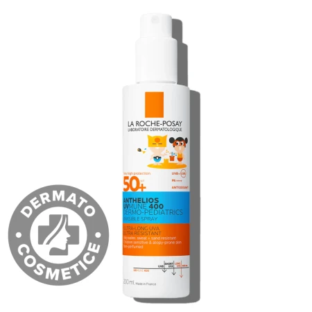 Spray invizibil cu protectie solara potrivit pentru pielea sensibila sau cu tendinta atopica a copiilor SPF50+ Anthelios UVMUNE 400 Dermo-Pediatrics, 200ml, La Roche-Posay