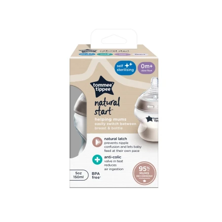 Biberon cu autosterilizare din PP pentru +0 luni Natural Start, 150ml, Tommee Tippee