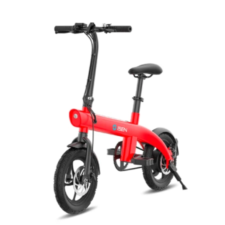 Bicicleta electrica iSEN H2 Bionic , Viteza maxima 25Km/h, Autonomie full electric 15 - 20Km, Motor 250W, IPX4, roti 14inch (Rosu)