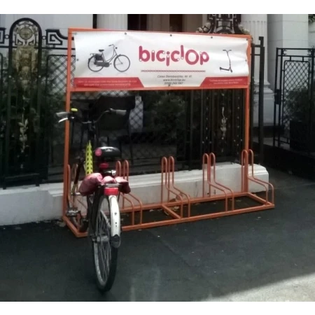Rastel biciclete cu 5 locuri si zona banner Portocaliu