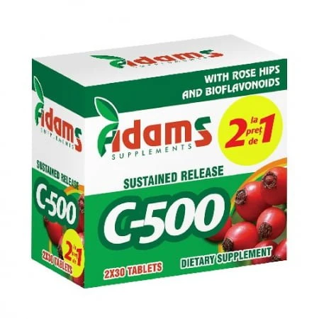 Vitamina C cu macese pachet,1 cu 1,Adams,60 comprimate
