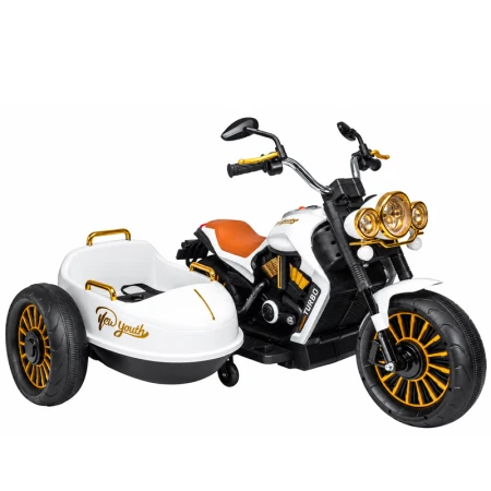 Motocicleta electrica BJDL1588 cu atasament, pentru copii 3-5 ani,  55W, 12V 7Ah, echipare premium, alba