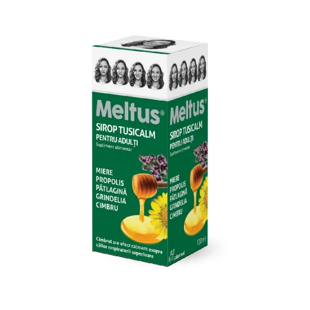 Meltus Tusicalm sirop cu miere, cimbru, grindelia, patlagina si tinctura de propolis pentru adulti, 100ml, Labormed