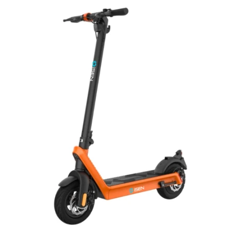 Trotineta electrica pliabila iSEN X9 Plus 2023, roti 10inch, 500W, autonomie maxima 65km, viteza  36km/h, baterie detasabila 15.6Ah (Negru/Portocaliu)