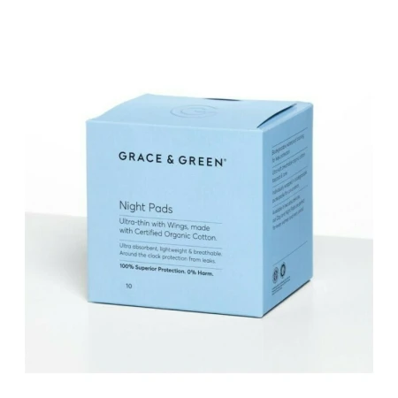 Absorbante din bumbac organic 100% Noapte (10 buc), Grace and Green