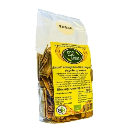 Biscuiti integrali cu seminte de susan, 200g, Ecomania