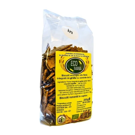 Biscuiti integrali cu seminte de in Bio, 200g, Ecomania