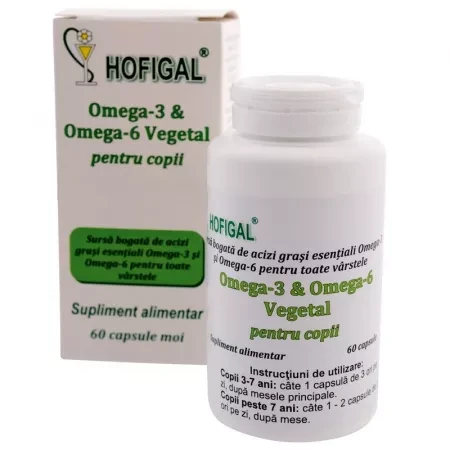 Omega 3 si Omega 6 Vegetal pentru copii, 60caspsule, Hofigal