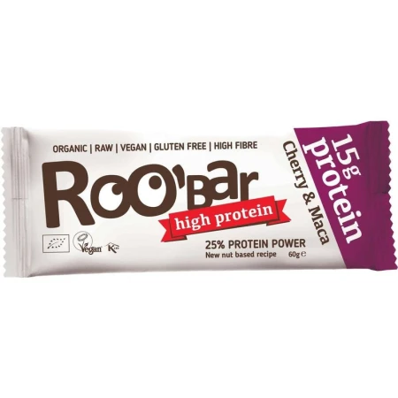 Baton proteic cu cirese si maca bio 60g Roobar