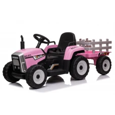 Tractoras electric Kinderauto BJ-611 60W 12V cu remorca si telecomanda  Roz