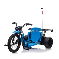 Motocicleta electrica pentru copii 5-12 ani, Kinderauto Drift-Trike, 500W, 24V 10Ah, roti moi, albastra
