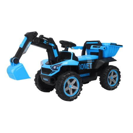 Excavator + bascula electrica Kinderauto Bonet 60W 12V, Telecomanda, culoare Albastra