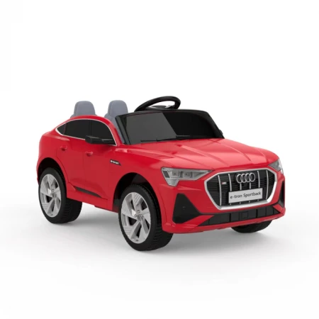 Masinuta electrica Audi E-tron Sportback, cu scaun tapitat, roti moi, echipare Premium, rosie