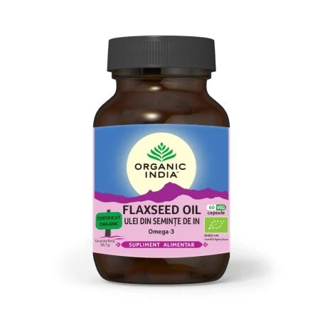 Ulei din seminte de in organic Omega-3, 60 capsule, Organic India