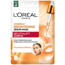 Masca servetel pentru fata cu efect de luminozitate Revitalift Clinical, 26g, L'Oreal Paris