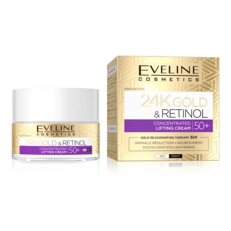 Crema pentru fata anti-rid 50+ cu retinol si aur 24K, 50ml, Eveline Cosmetics