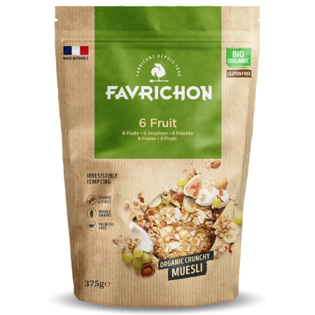 Musli bio crocant cu 6 fructe si nuci, 375g, Favrichon