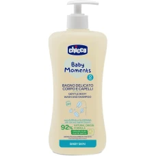 Gel de dus si sampon 2 in 1 fara lacrimi Baby Moments Baby Skin 0 luni +, 500ml, Chicco