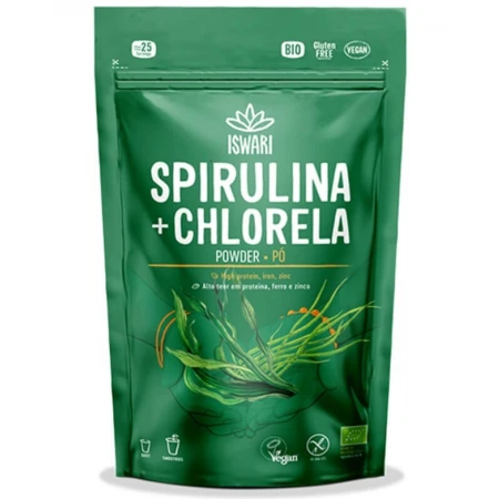 Pulbere bio de spirulina si chlorella, 125g, Iswari