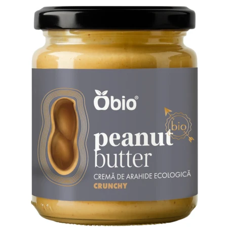 Crema de arahide crunchy bio, 250g - Obio
