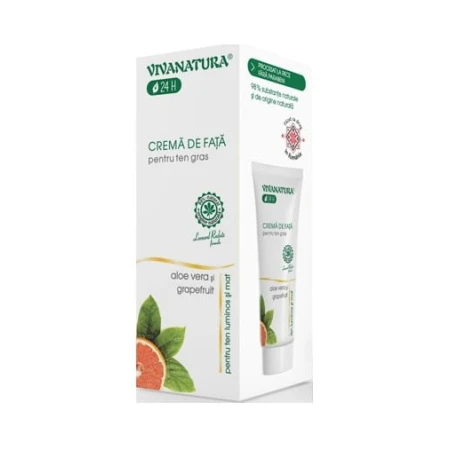 Crema de fata pentru ten gras cu Aloe Vera cu grapefruit,75 mililitri, Vivanatura