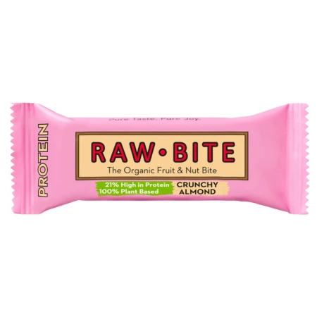 BATON PROTEIC - FARA GLUTEN, FARA ZAHAR, CRUNCHY ALMOND – MIGDALE CROCANTE, BIO, 45G, RAW BITE