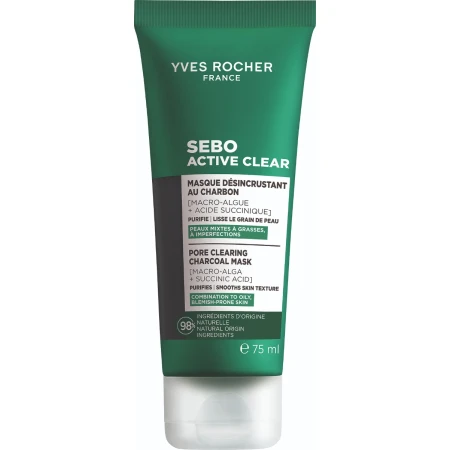 Masca pentru curatarea porilor Carbune Vegetal Sebo Active,  ml, Yves Rocher