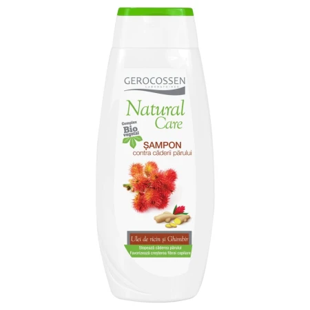 Sampon natural care, contra caderii parului, cu ulei de ricin si ghimbir, 400 ml, Gerocossen