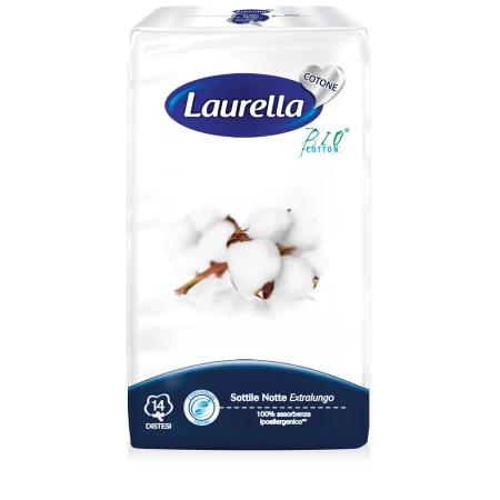 Absorbante de noapte Extra Long din bumbac organic 5 picaturi Bio Cotton, 14 bucati, Laurella