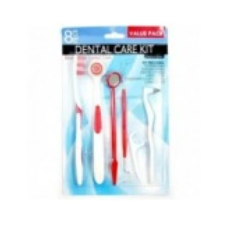Kit Igiena Orala, pentru Curatare Dinti si Limba, din 8 Piese, pentru Profilaxie, culoare Rosie