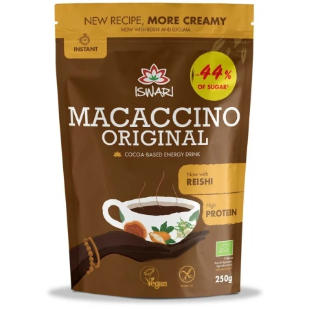 Bautura instant energizanta bio vegana Macaccino Original Reishi, 250g, Iswari