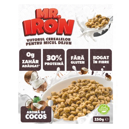 Cereale cu 30% proteina fara zahar low-carb gluten free si vegane Cocos, 250g, Mr. Iron
